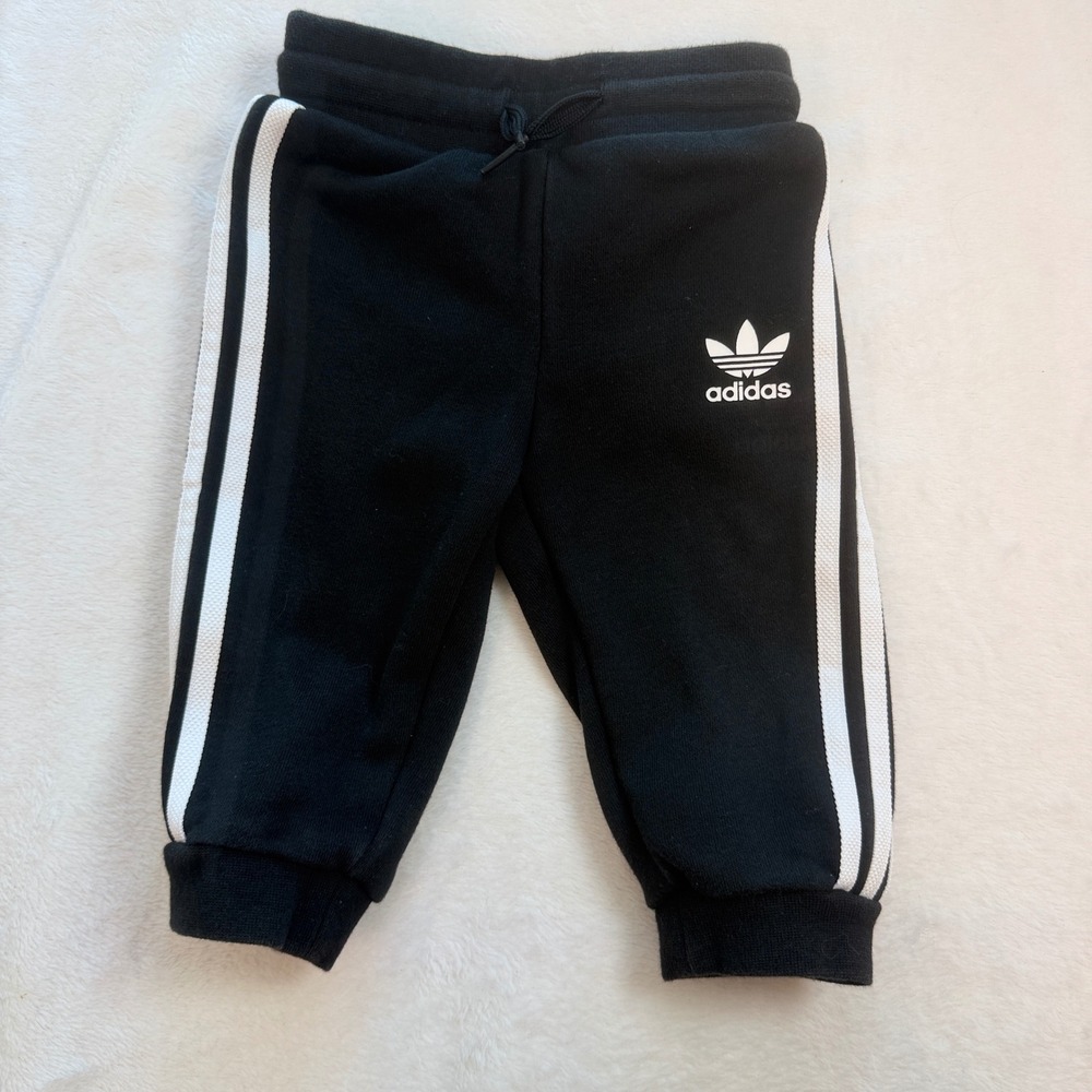 Adidas Joggers Kids 6M Black Excellent Originals Trefoil 3-Stripe Track Pants